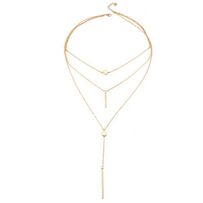 Necklace for Women,Multi Layers Bar Tassel Chain Dangle Charm Pendant Women Boho Necklace Jewelry - color: Golden