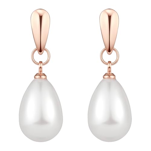 14k Gold Plated Lightweight Pearl Earrings,Trendy Jewelry,Teardrop Hoop Earrings for Women,Pearl Drop Earrings,Elegant Jewelry for Gifts - color: rose gold-pearl dangle