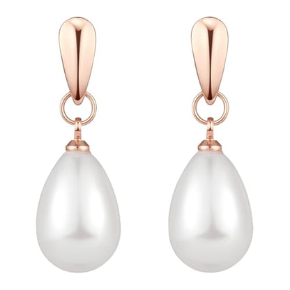 14k Gold Plated Lightweight Pearl Earrings,Trendy Jewelry,Teardrop Hoop Earrings for Women,Pearl Drop Earrings,Elegant Jewelry for Gifts - color: rose gold-pearl dangle