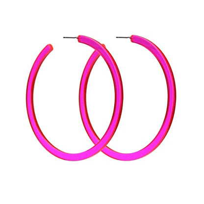 Colorful Big Hoop Earring Acrylic Open Large Hoop Earrings C Shape Trendy Chunky Earrings 80s 90s Retro Lightweight Statement Ear Jewelry Earring For Women - color: 70mm Pink