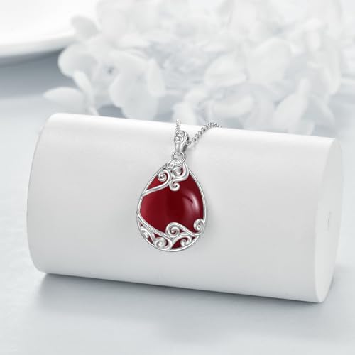 YAFEINI 925 Sterling Silver Moonstone Necklace Filigree Teardrop Pendant Necklace Jewelry for Women Girls - color: BB-Red Agate Filigree Necklace