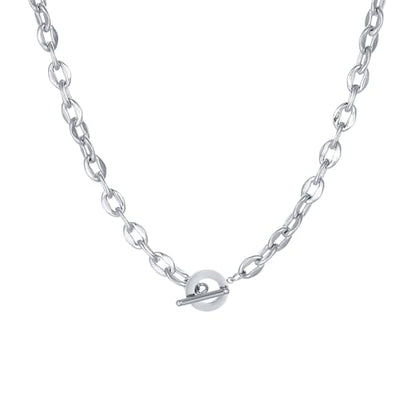 18K Gold Plated Chunky Chain Necklace for Women Dainty Cuban Paperclip Chain Toggle Bar Clasp Necklace Thick Trendy Layering Gold Chain Link Stainless Steel Jewelry - style: Toggle-White Gold