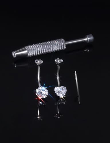 Long & Extra Long Bar Belly Button Ring Internal Thread Hypoallergenic Surgical Stainless Steel 14mm 16mm 14 Gauge Navel Rings Cubic Zirconia Buuton Body Piercing Jewelry for Women Men - color: Silver-Tone 14mm