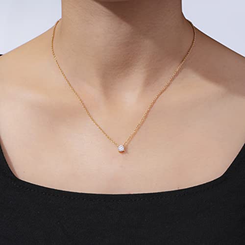 Amazon Essentials Necklace for Women, 14K Brass Chain with Cubic Zirconia Solitaire Pendant - color: Yellow Gold