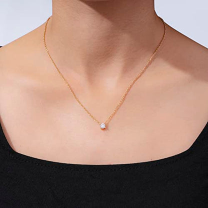 Amazon Essentials Necklace for Women, 14K Brass Chain with Cubic Zirconia Solitaire Pendant - color: Yellow Gold
