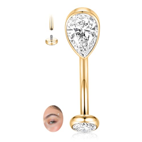 PEAKLINK G23 Titanium Eyebrow Ring 16G Rook Daith Tragus Helix Piercing Internal Threaded Curved Barbell Vertical Labret Lip Jewelry Small Belly Button Ring - color: Gold with Claer CZ