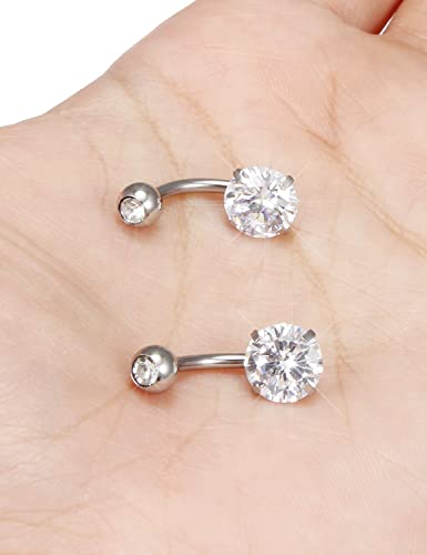 Long Belly Button Ring 6mm 8mm 10mm 12mm 14mm Surgical Stainless Steel Round Cubic Zirconia Navel Barbell Long Bar Belly Button Piercing Jewelry Silver, black, rose gold belly ring - color: 2pcs-8mm-Silver navel ring