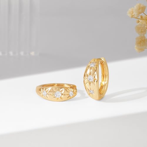 Cubic Zirconia Huggie Earrings 14k Gold Plated Tiny Earrings Small Huggie Hoop Earrings Simple Lightweight Hoops Gift for Women - color: Polaris Hoop earrings