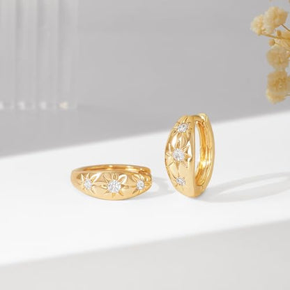 Cubic Zirconia Huggie Earrings 14k Gold Plated Tiny Earrings Small Huggie Hoop Earrings Simple Lightweight Hoops Gift for Women - color: Polaris Hoop earrings