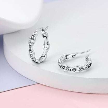 NARMO 925 Sterling Silver Earrings for Women Hypoallergenic Hoop Earrings - color: Chain Buckle