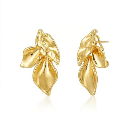 Jean Beau Chunky Gold Stud Earrings for Women Trendy Gold Plated Dangle Drop Prom Birthday Fashion Office Jewelry Gift - color: Small Gold Flower