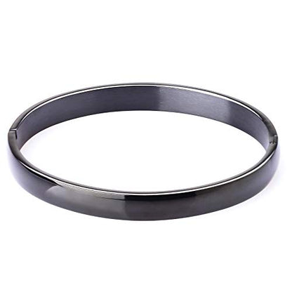 Womens 6MM Stainless Steel Brecelet Plain Polished Finish Cuff Bangle - color: 4-Black
