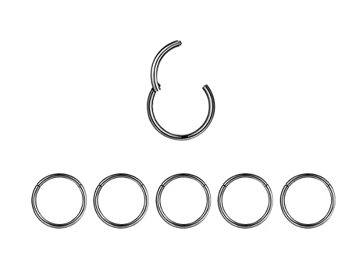 5Pcs 16G 18G Surgical Steel Nose Rings Hoop Tragus Septum Cartilage Hoop Earrings For Women Men Body Piercing Jewelry Kit Bar Length 6mm/8mm/10mm/12mm/14mm - style: 5Pcs -18G - Black - 10mm