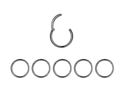 5Pcs 16G 18G Surgical Steel Nose Rings Hoop Tragus Septum Cartilage Hoop Earrings For Women Men Body Piercing Jewelry Kit Bar Length 6mm/8mm/10mm/12mm/14mm - style: 5Pcs -18G - Black - 8mm