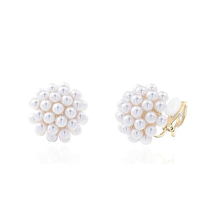 YOQUCOL Simulated Pearl Flower-Cluster Shape Clip On Stud Earrings Non Pierced Ear Earrings for Women - color: C