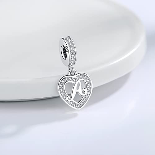 925 Sterling Silver Letter Charms A~Z Alphabet Charm Letter Beads fit Pandora European Bracelets fit Wife Mom Christmas Birthday Gift - color: V