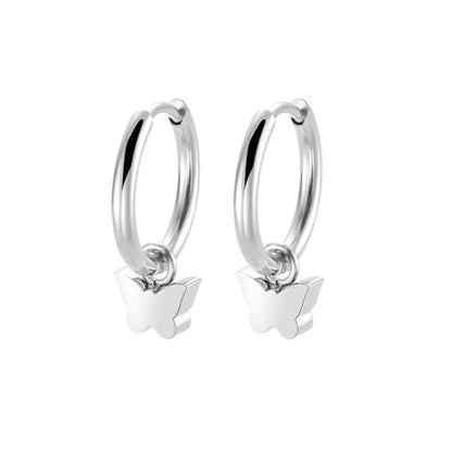 Women's Huggie Hoop Earrings with Small Cute Charm - style: Silver Butterfly