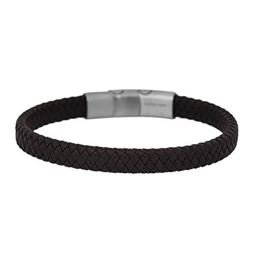 Geoffrey Beene Men's Braided Genuine Leather Bracelet with Stainless Steel Closure - color: Brown, Silver