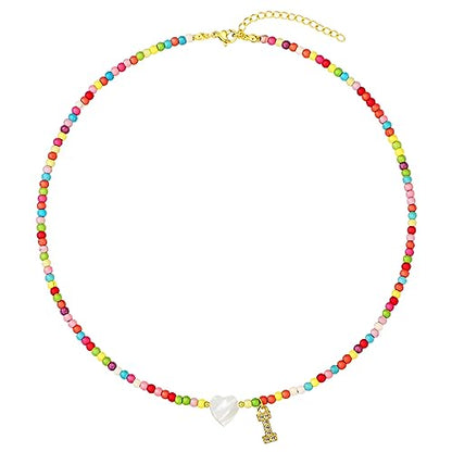 MJartoria Initial Necklaces for Women, Colorful Beaded Necklace, Shell Beach Necklace Letter Choker Handmade Jewelry Gifts - style: I