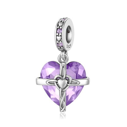 Birthstone Charms 925 Sterling Silver Heart Charms for Bracelets and Necklaces Birthday Day Christmas Gifts For Women - color: F-June