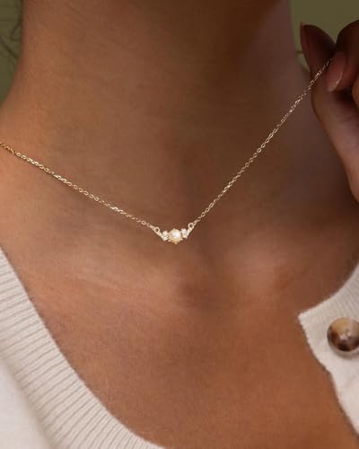 Pearl Necklace for Women- 14K Gold-plated/White Gold-plated Dainty Pearl Necklace for Women - color: Gold half pearl