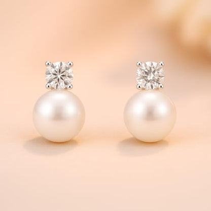Pearl Clip on Earrings for Women - 14K Gold Silver Plated Cubic Zirconia Non Pierced Ear Clips Jewelry Gifts for Wedding Bridal Party Gifts - color: Silver-10mm