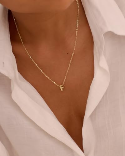 Initial Necklaces for Women Bubble Gold Silver Letter Necklace Dainty Personalized Charm Pendant Name Necklace Cute Non Tarnish Fashion Accessories Teen Gift Trendy Stuff Jewelry Gifts - color: Gold, style: F