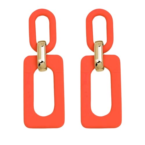 Geometric Square Earrings for Women Lightweight Colorful Color Block Acrylic Chunky Geometric Rectangle Oval Link Chain Statement Earring - style: Orange Rectangle