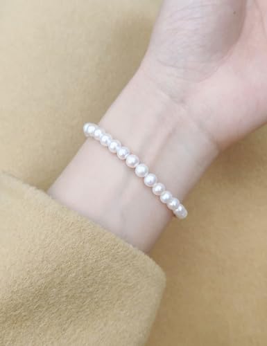 Freshwater Pearl Stretch Bracelets For Women With 6mm White Cultured Pearls Classic Bracelet - size: 8 inches