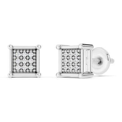 Dazzlingrock Natural Round White Diamond Square Shaped Unisex Stud Earrings | 0.06 Ctw | 925 Sterling Silver - color: 925 Sterling Silver, size: Screw Back