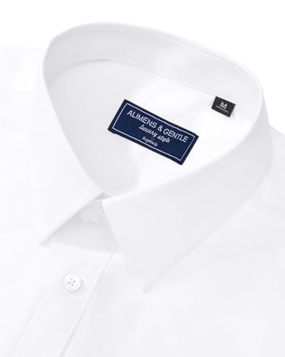 Alimens & Gentle Men's Dress Shirt Regular Fit Stretch Stain Shield Long Sleeve Solid Business Wedding Button Down Shirts - color: White, size: X-Large