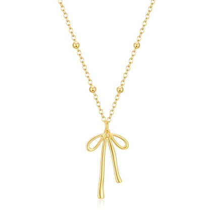 Thaivor Necklace for Women Dainty Bow Necklace 14K Gold Plated Cute Choker Small Pendant Charm Necklaces Teen Gift Trendy Stuff Personalized Jewelry Gifts - color: Gold-Bead-5