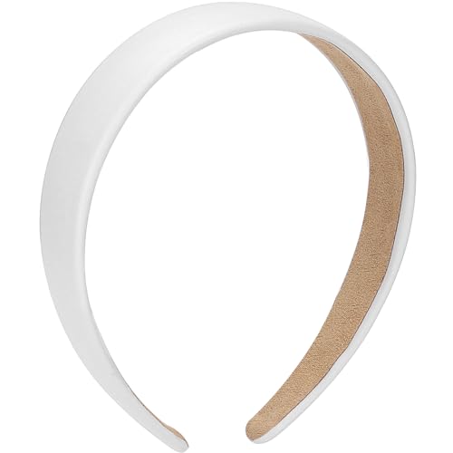 WantGor 1 Inch PU Leather Headband, Wide Padded Hairband Fashion Hair Bands | Cute Womens Headbands Holiday DIY Hair Accessories - color: White