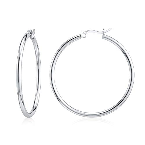 JIAYIQI Sterling Silver Hoop Earrings 18K White Gold Plated Silver Circle Endless Earrings Hoops Jewelry Lightweight Hoop Earring for Women Diameter 10,14,16,18,20,25,30,35,40,50,60mm - style: Silver-35mm