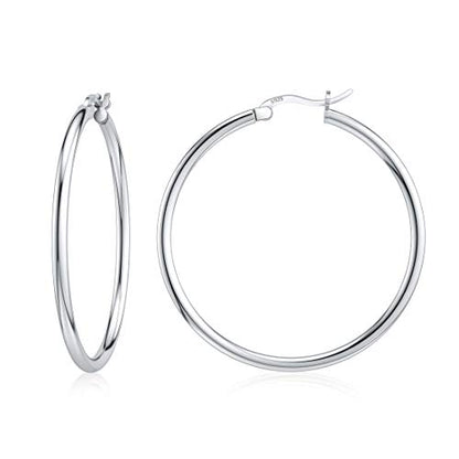 JIAYIQI Sterling Silver Hoop Earrings 18K White Gold Plated Silver Circle Endless Earrings Hoops Jewelry Lightweight Hoop Earring for Women Diameter 10,14,16,18,20,25,30,35,40,50,60mm - style: Silver-35mm