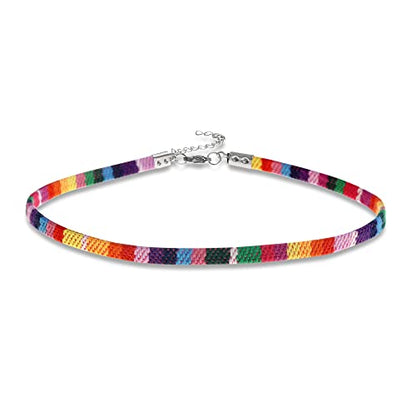 Made by Nami Boho Choker for Women and all Genders Waterproof & Adjustable Surfer Necklace Choker for Pride Parade & Hippie Festival - color: Rainbow