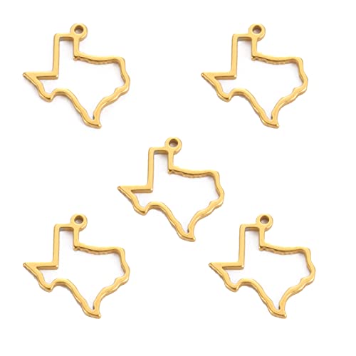 kkjoy 5Pcs Hollow Continents Maps of USA Pendant Charms for Jewelry Making and Crafting, Stainless Steel Mini Charm Craft Supplies Accessories for DIY Bracelet Necklace Earrings - color: Hollow Texas Map - Gold