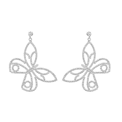 Rhinestone Earrings Dangling for Women Sparkly Silver Dangle Earrings Girls Long Chandelier Earrings Tassel Lightweight Ear Studs Cubic Zirconia (KE001S-W) - color: Bow Butterfly 516305S-W