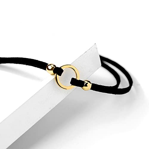 PAMTIER Womens Black Velvet Circle Round Chrams Pendant Ribbon Gothic Collar Choker Necklace with Beads - color: Gold 01