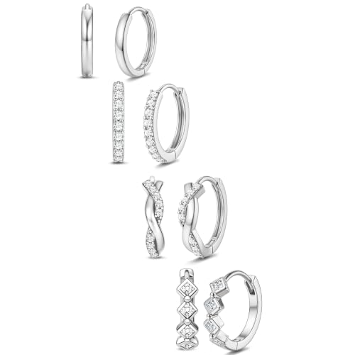 THUNARAZ Small Gold Hoop Earrings for Women Hypoallergenic 14k Gold Plated Huggie Hoop Earrings Set for Multiple Piercings Trendy Twisted Cute Cartilage Hoops Earring Stacks Jewelry Gifts - color: 14K White Gold