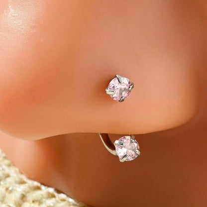18G 20G Horseshoe Nose Rings Studs,Surgical Steel Nose Ring Pink Cubic Zirconia Nose Piercing,Internally Threaded Nose Rings For Women,Pink and Silver Zirconia - color: 18G-Silver-Round