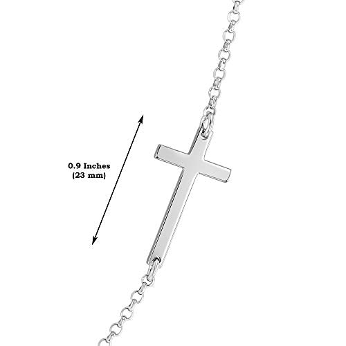 Sterling Silver Sideways Cross Necklace with Adjustable Rolo Chain and Faith Keepsake Card Gift For Women - style: Sterling Silver