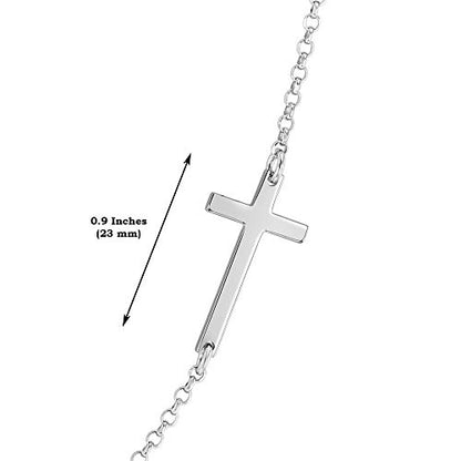 Sterling Silver Sideways Cross Necklace with Adjustable Rolo Chain and Faith Keepsake Card Gift For Women - style: Sterling Silver