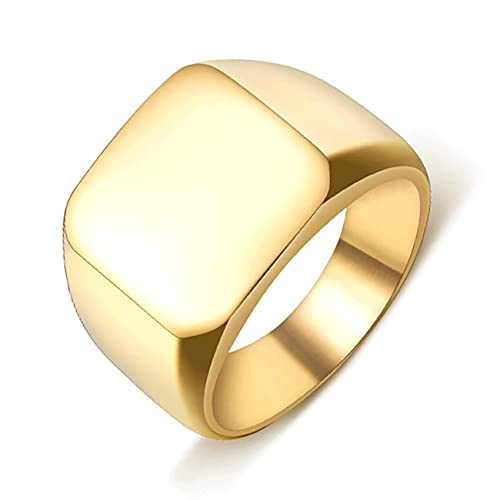 VQYSKO Plated Square Signet Ring | Stainless Steel Band for Men - color: Square Gold
