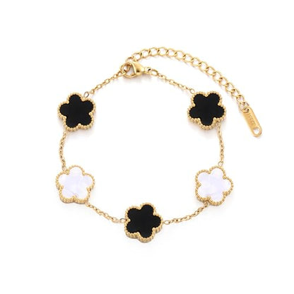 TICVSS Four Leaf Clover Bracelet for Women 18K Gold Plated Stainless Steel Lucky 4 Leaf Gold Link Bracelet Jewelry Gift for Women - color: Mixed