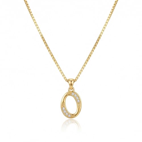 Initial Necklace for Women, 14K Gold Silver Plated Box Chain Letter Pendant, Trendy Name Necklace, Dainty Personalized Charm Jewelry Gift for Her - color: Gold, style: O