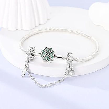 925 Sterling silver Safety Chain Charm for Bracelet Pendants Clip Beads | Infinite Love Butterfly Evil Eye Stopper Spacer dangle Charm for Woman Jewelry Gift - color: Cat with fish