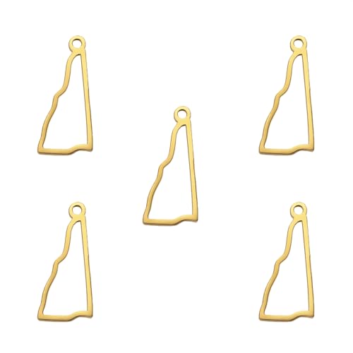kkjoy 5Pcs Hollow Continents Maps of USA Pendant Charms for Jewelry Making and Crafting, Stainless Steel Mini Charm Craft Supplies Accessories for DIY Bracelet Necklace Earrings - color: Hollow New Hampshire Map - Gold