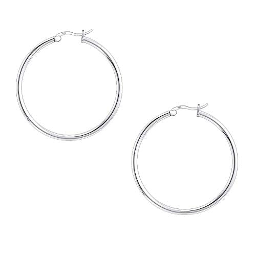 Savlano 925 Sterling silver Round Hoop Earrings for Women Comes in 30MM-65MM - size: 35 Millimeters