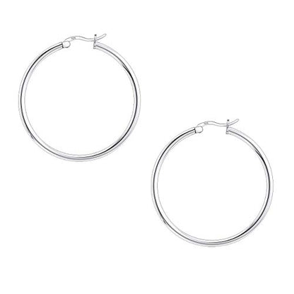 Savlano 925 Sterling silver Round Hoop Earrings for Women Comes in 30MM-65MM - size: 35 Millimeters